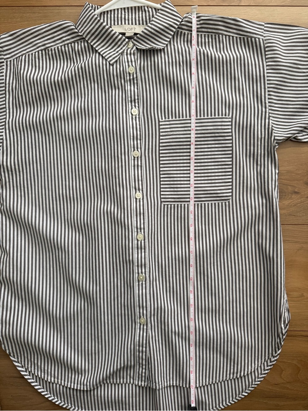 LOFT Classic Brown & White Striped Button-Down Shirt - Picture 8 of 10